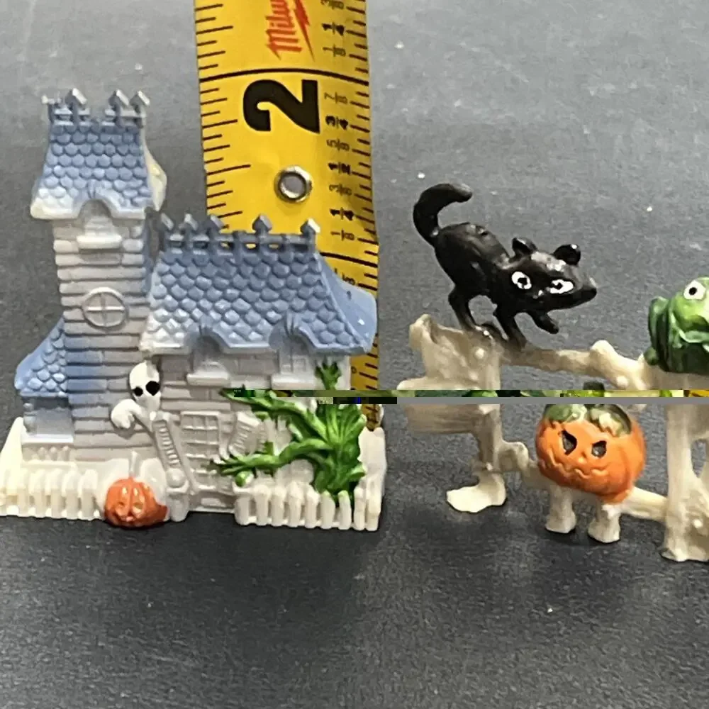 Vintage Halloween Figures Cake Topper Hong Kong Haunted House Black Cat Pumpkin